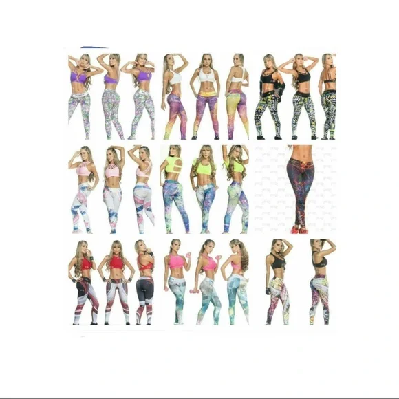 Fiber Colombiana Leggings Compression Slimming One Size Black and Blue EUC - Picture 9 of 14